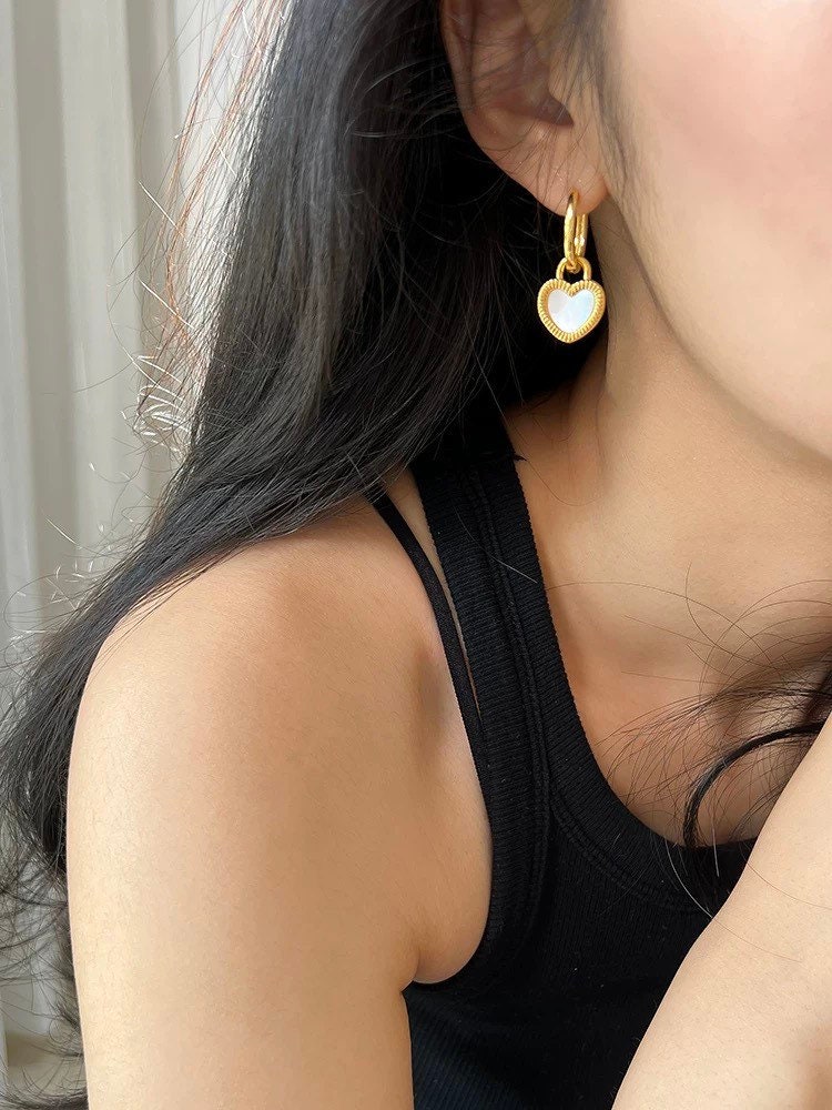 Yin Yang Heart Charm Hoops