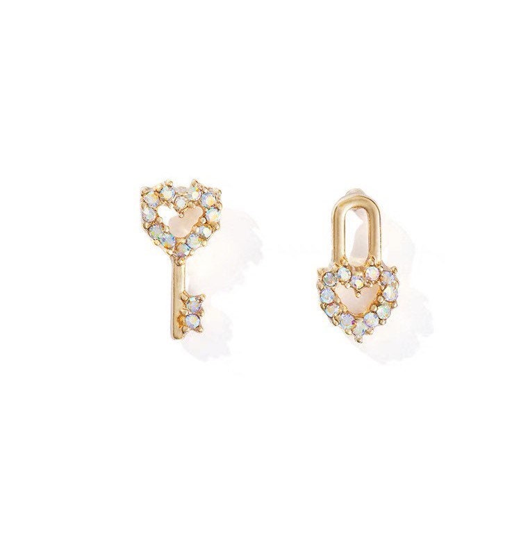 Love Lock and Key Crystal Studs