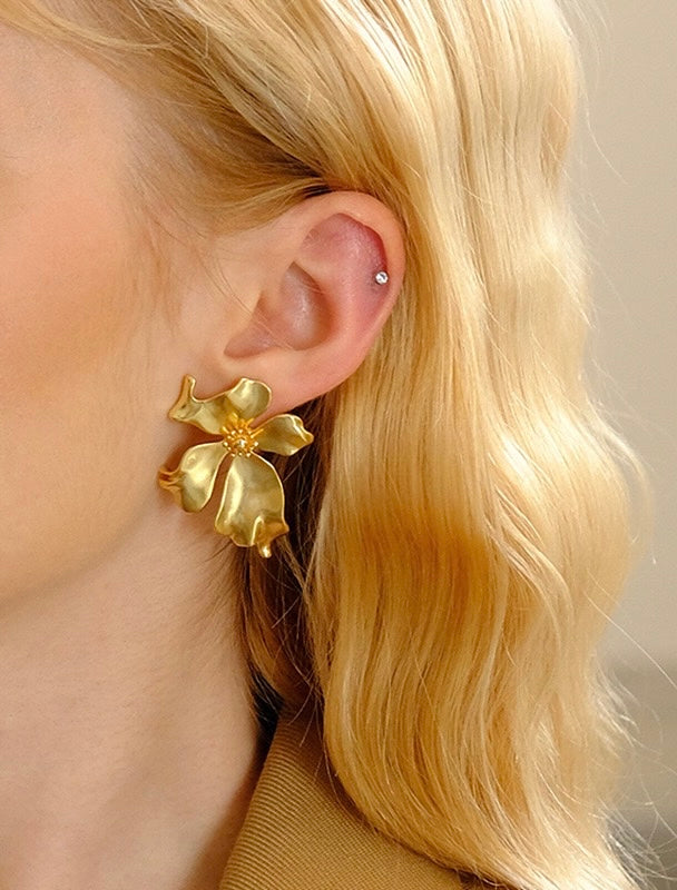 Gold Irises Statement Earrings
