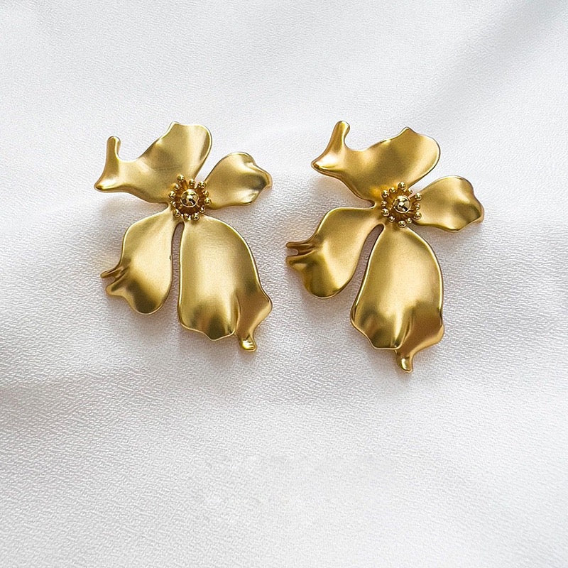 Gold Irises Statement Earrings