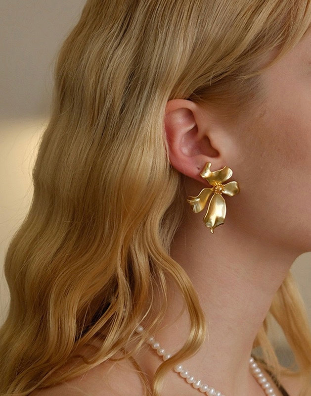 Gold Irises Statement Earrings