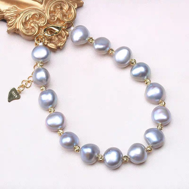 Gray Purple Pearl Bracelet