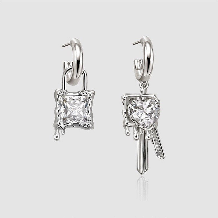 Lock & Key Earrings Dripping Metal Earrings