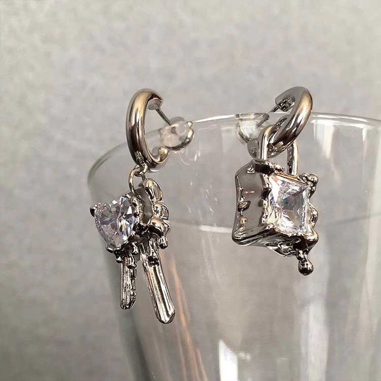 Lock & Key Earrings Dripping Metal Earrings