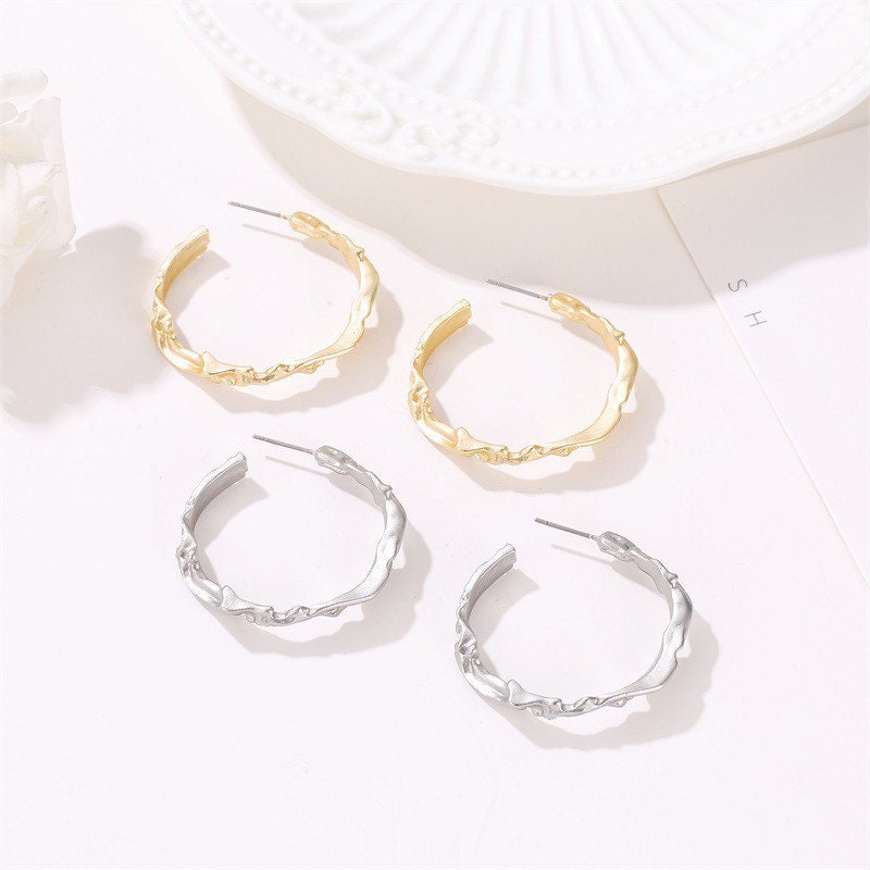 Water Shape Liquid Metal Hoop Earrings