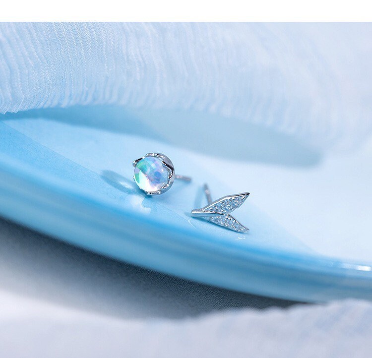 Mini Mermaid Tail Stud Earrings 925 Sterling Silver