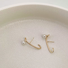 Minimalist Gold Cuff Pearl Earrings 925 Sterling Silver