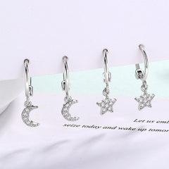 Moon Star Hoop Earrings 925 Sterling Silver