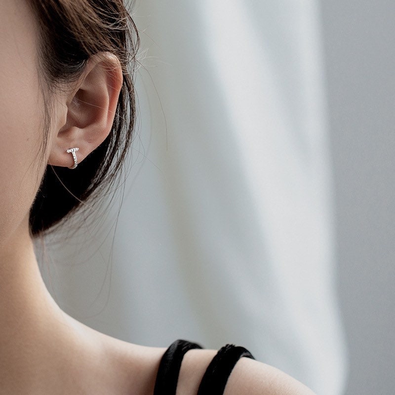 T Shape Diamond Hoop Earrings