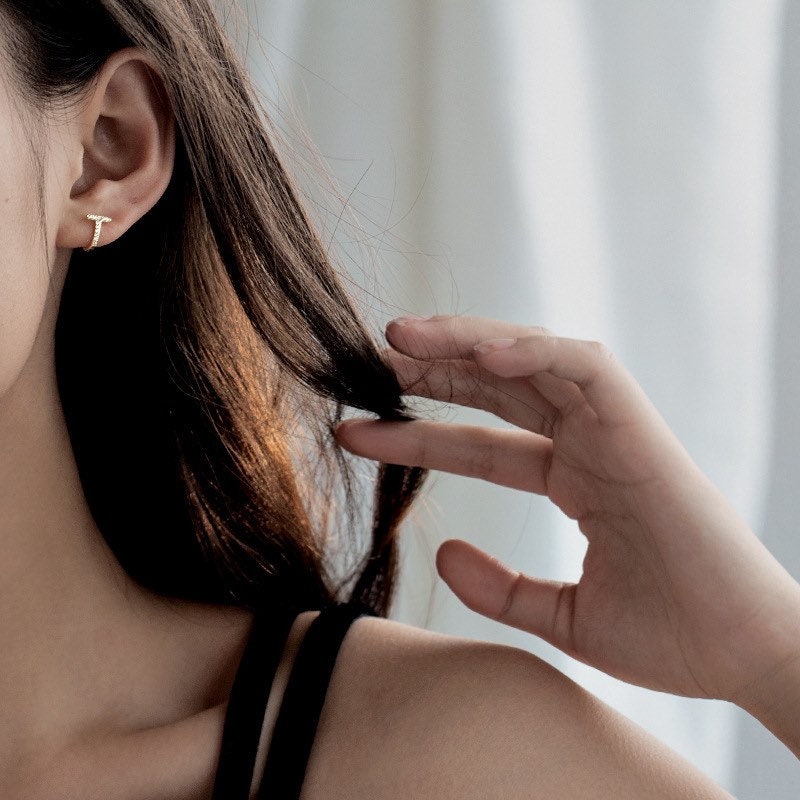 T Shape Diamond Hoop Earrings