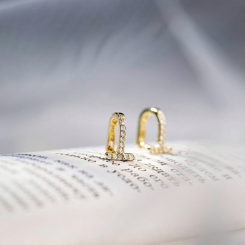 T Shape Diamond Hoop Earrings