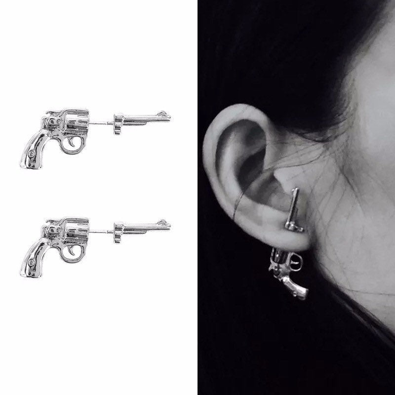 Edgy Pistol Chic Sterling Silver Earrings