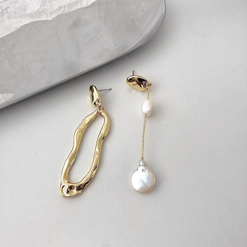 Abstract Elegance Pearl Drop Earrings