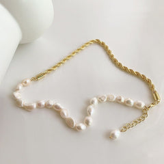 Baroque Pearl Necklace with Gold Chain Accent