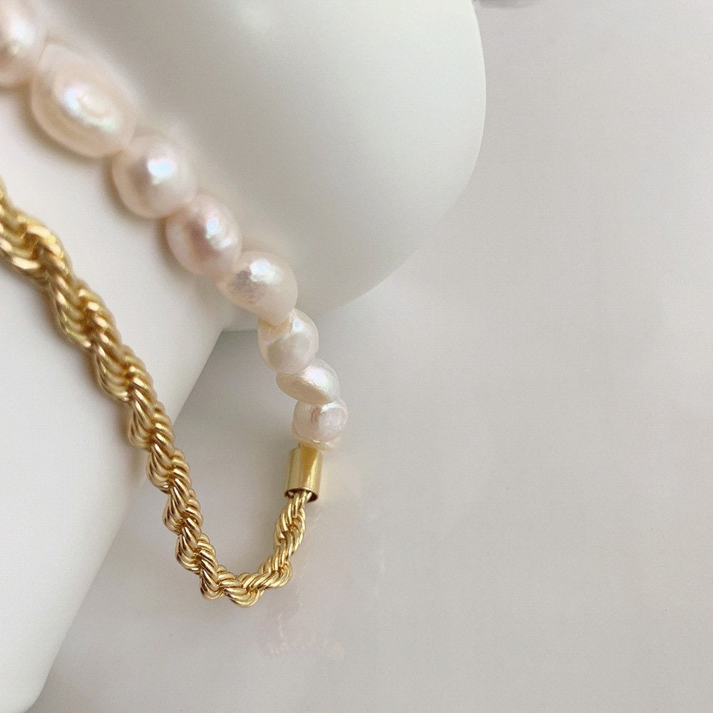 Baroque Pearl Necklace with Gold Chain Accent