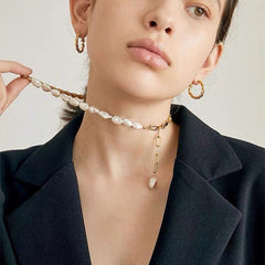 Baroque Pearl Necklace with Gold Chain Accent