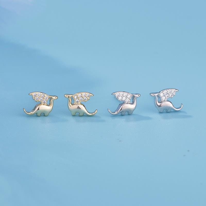 Pterodactyl Dragon Stud Earrings - Sterling Silver with 14k Gold Plating