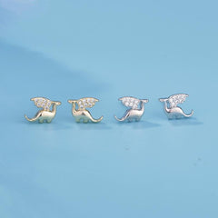 Pterodactyl Dragon Stud Earrings - Sterling Silver with 14k Gold Plating