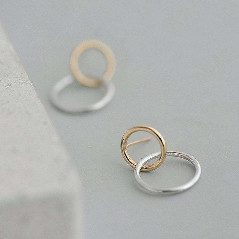 Stud earrings, Sterling Silver, 14k Gold Plated, Cute, Circle, Round, Dangle Earrings, Drop Earrings