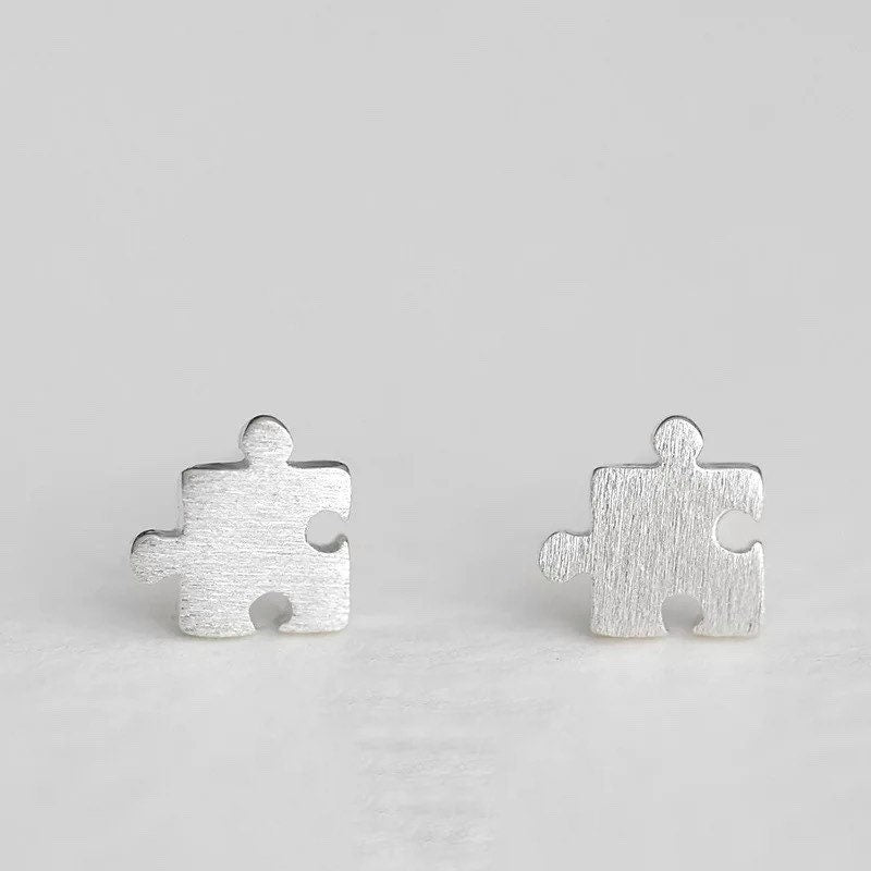 Puzzle Stud Earrings, Stud earrings, Sterling Silver, 14k Gold Plated, Cute, Oddities jewelry