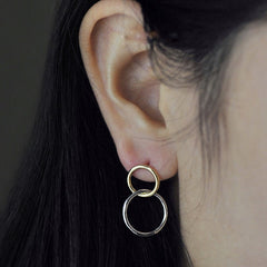 Stud earrings, Sterling Silver, 14k Gold Plated, Cute, Circle, Round, Dangle Earrings, Drop Earrings