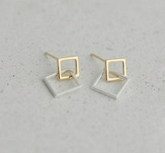 Stud earrings, Sterling Silver, 14k Gold Plated, Cute, Square, Round, Dangle Earrings, Drop Earrings