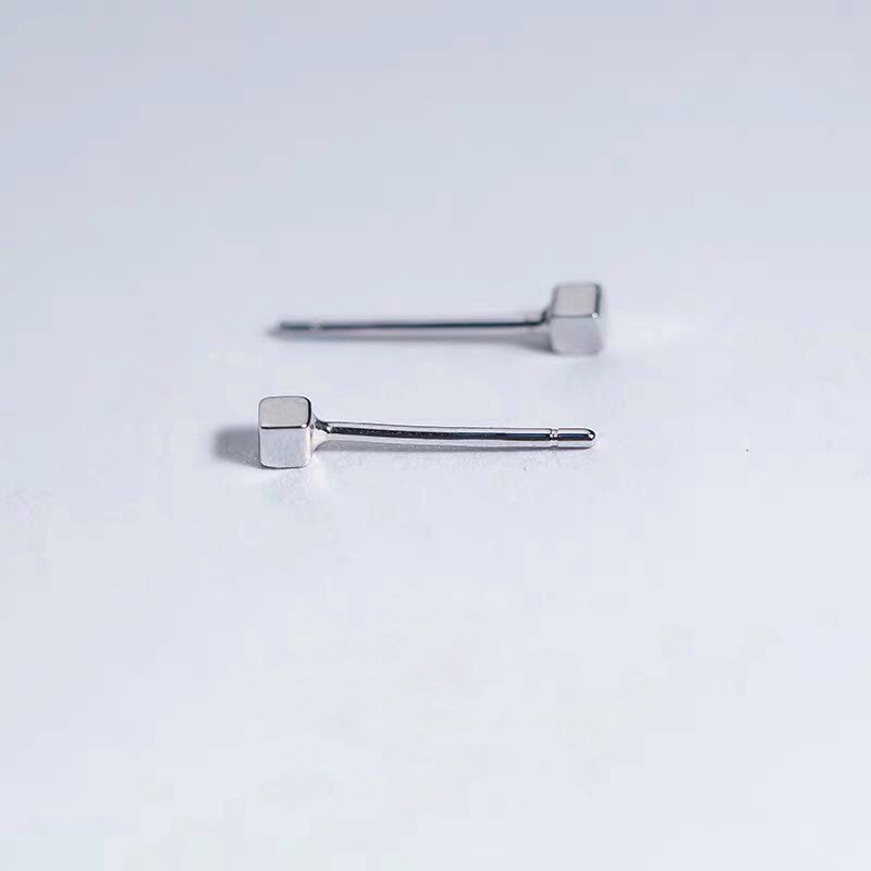 Square shape silver earrings, Studs, Solid Sterling Silver, Minimalist Jewelry