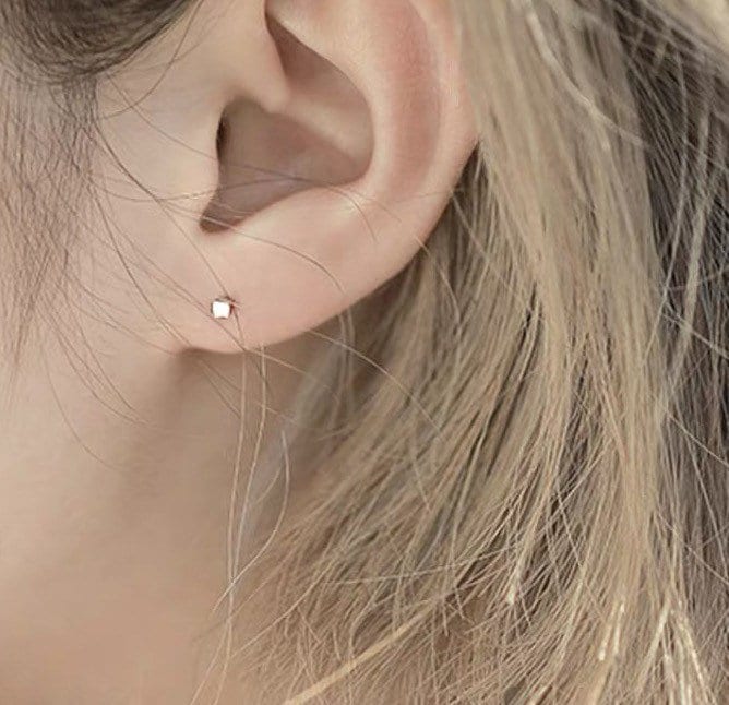 Square shape silver earrings, Studs, Solid Sterling Silver, Minimalist Jewelry