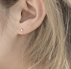 Square shape silver earrings, Studs, Solid Sterling Silver, Minimalist Jewelry