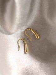 Silver Teardrop Earrings, Water Drop Hoop Earrings, Heavy Gold Plated over Sterling Silver, 18K, Simple Hoops, Minimalism