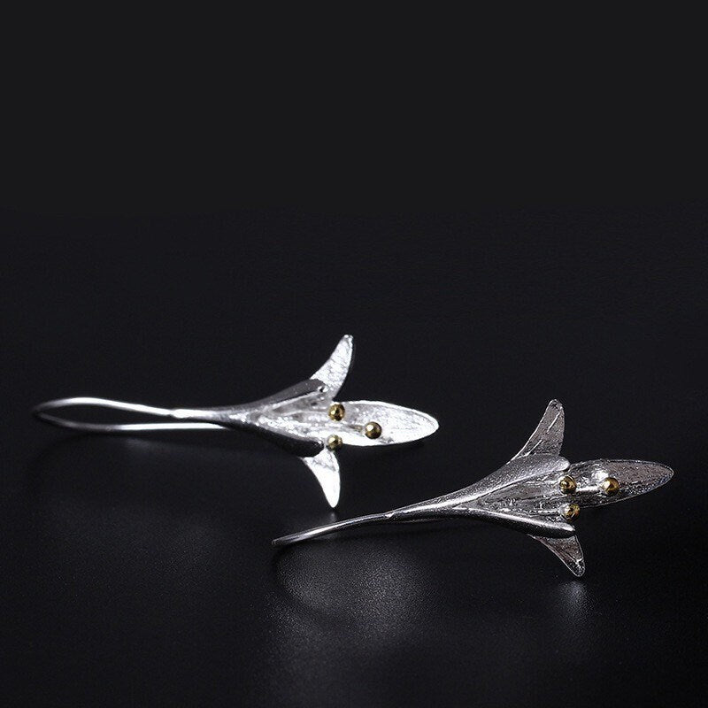 Silver Lily Earrings, Orchid Earrings, Flower Earrings, Dangle Earrings, Sterling Silver, Gifts for her, Elegant