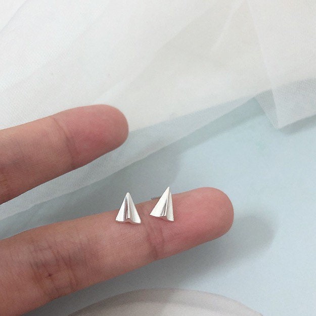 Sterling silver paper plane earrings, Studs, Solid Sterling Silver, Minimalist Jewelry, tiny paper plane earrings.