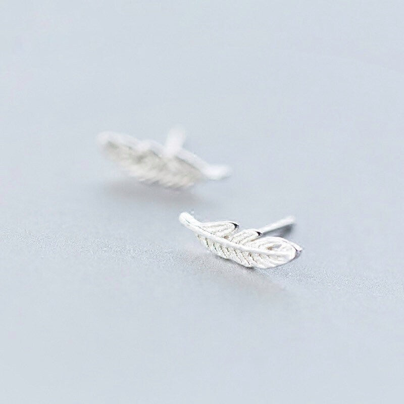 Tiny feathers earrings, Studs, Sterling Silver, Gifts for kids, Cutest.