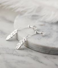 Tiny feathers earrings, Dangle earrings, Sterling Silver, Mismatched earrings, Cutest.