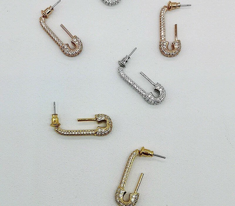 Safety pin earrings, Pin earrings, Sterling Silver, 14k Gold Plated, Rose gold, Chic, Sold by single, Bold.