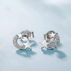 S925 Star Earrings, Sterling Silver, Starry Night, Big Dipper, Polaris, CZ, Shooting star.