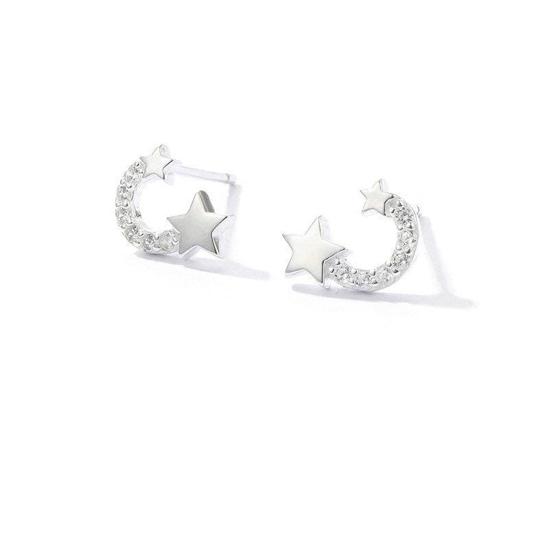 S925 Star Earrings, Sterling Silver, Starry Night, Big Dipper, Polaris, CZ, Shooting star.