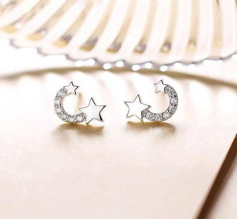 S925 Star Earrings, Sterling Silver, Starry Night, Big Dipper, Polaris, CZ, Shooting star.
