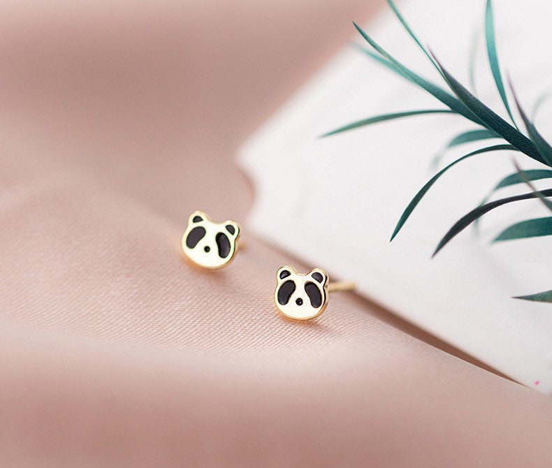 Tiny Panda Earrings, Sterling Silver, S925