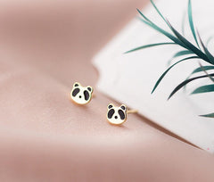 Tiny Panda Earrings, Sterling Silver, S925