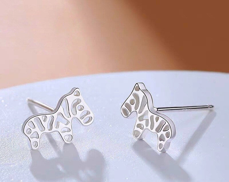 Tiny Zebra Earrings| Cutout studs| Sterling Silver| S925