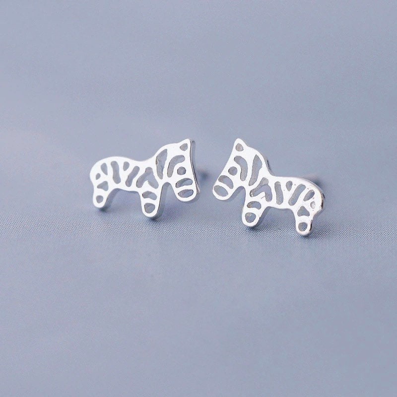 Tiny Zebra Earrings| Cutout studs| Sterling Silver| S925