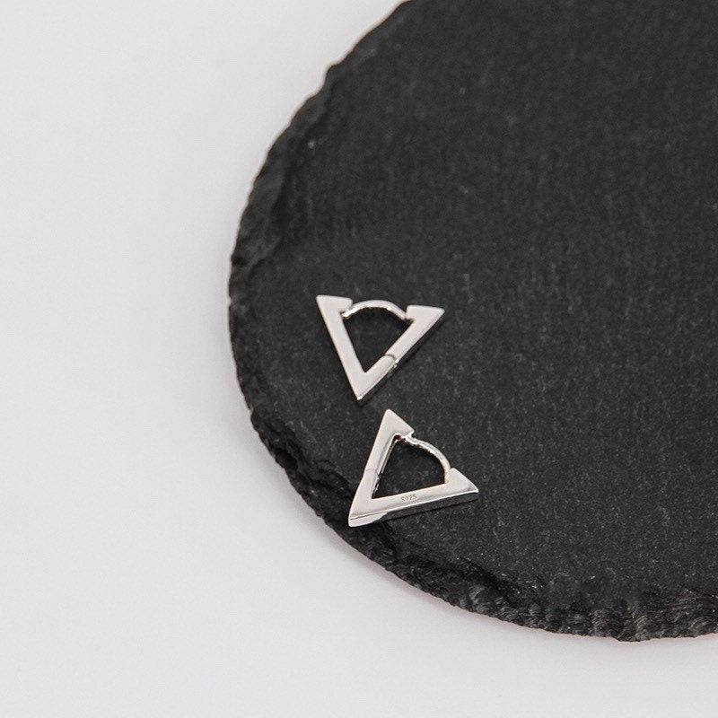 Triangle Hoops| Sterling Silver| Men¡¯s Earrings| Chunky Hoops