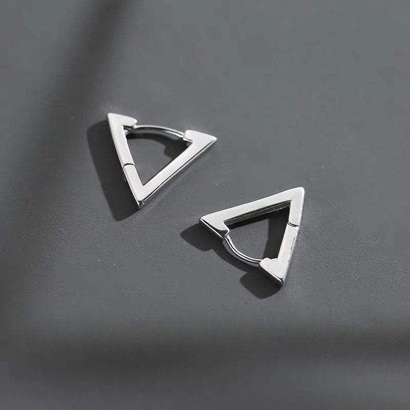 Triangle Hoops| Sterling Silver| Men¡¯s Earrings| Chunky Hoops