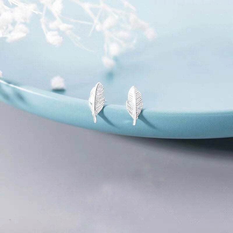 Tiny feathers earrings, Studs, Sterling Silver, Gifts for kids, Cutest.