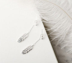 Tiny feathers earrings, Dangle earrings, Sterling Silver, Mismatched earrings, Cutest.