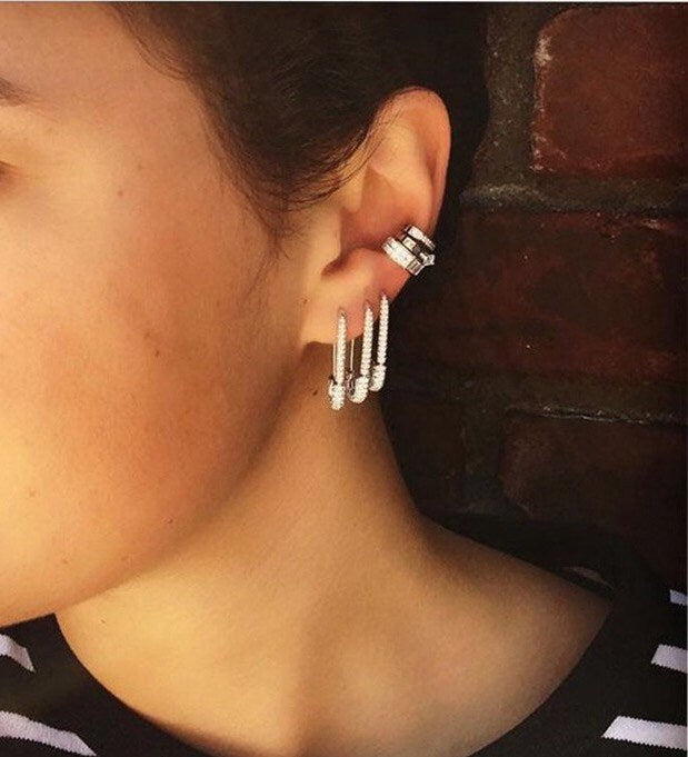 Safety pin earrings, Pin earrings, Sterling Silver, 14k Gold Plated, Rose gold, Chic, Sold by single, Bold.