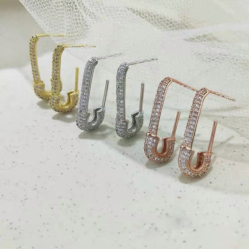 Safety pin earrings, Pin earrings, Sterling Silver, 14k Gold Plated, Rose gold, Chic, Sold by single, Bold.