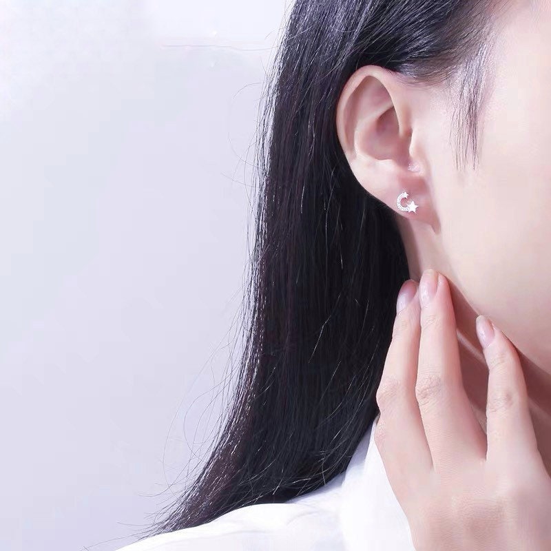 S925 Star Earrings, Sterling Silver, Starry Night, Big Dipper, Polaris, CZ, Shooting star.