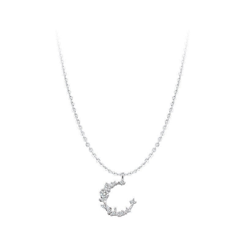 Silver Crystal Moon Necklace